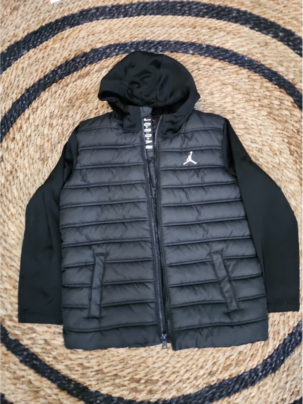 Jordan Kids Black Hybrid Puffer Jacket Full Zip Hooded Jumpman Large 12/14 Years